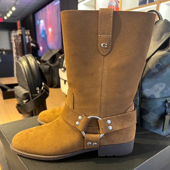 NIB! RARE! Coach Women's Brown Suede Tara Moto Pull-On Harness Biker Boots Size8 - Picture 1 of 11